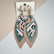 INDIA - Leather Earrings   ||  <BR> PINK/MUSTARD AZTEC,  <BR>  DUSTY AQUA RIVIERA, <BR> MATTE BLUSH PINK