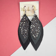 INDIA - Leather Earrings   ||  <BR> BLACK STINGRAY,  <BR>  MATTE DARK GRAY, <BR> BLACK PALMS