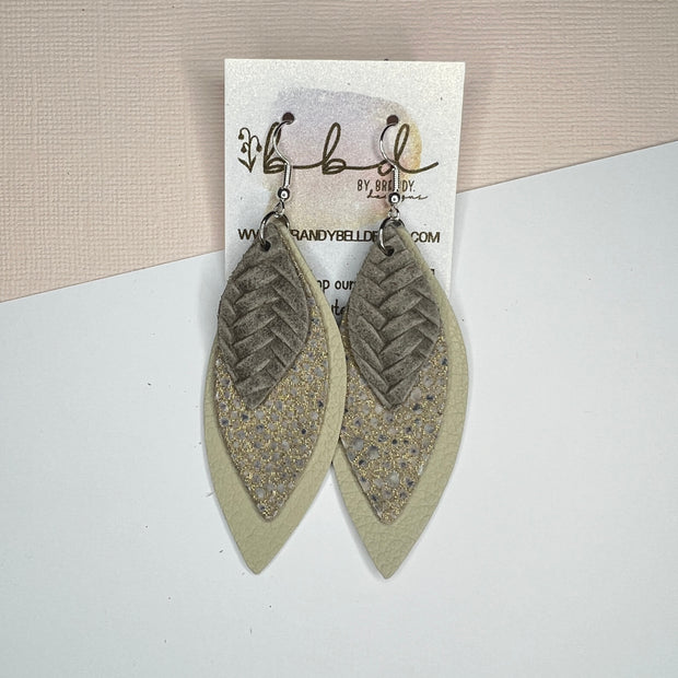 DOROTHY - Leather Earrings   ||  <BR> LINEN BRAID , <BR> IVORY STINGRAY,  <BR>  MATTE IVORY,