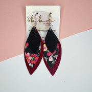 DOROTHY - Leather Earrings   ||  <BR>  MATTE BLACK, <BR> PINK FLORAL ON BLACK,  <BR> BURGUNDY PALMS