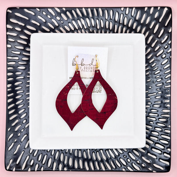 WREN - Leather Earrings  ||   BURGUNDY  (LEATHER ON CORK)