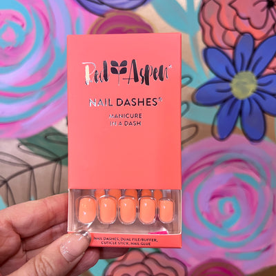 RED ASPEN NAIL DASHES- Kaitlyn's Living Coral (Short Square)