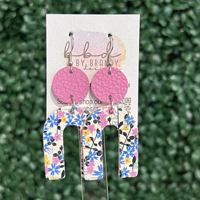 HOPE - Leather Earrings  ||    <BR> MATTE MAUVE, <BR> TINY FLORAL (LEATHER ON CORK)