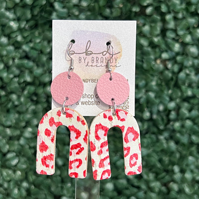 HOPE - Leather Earrings  ||    <BR> MATTE LIGHT PINK, <BR> RED LEOPARD (LEATHER ON CORK)