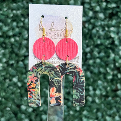 HOPE - Leather Earrings  ||    <BR> SALMON PALMS, <BR> TROPICAL PALMS (LEATHER ON CORK)