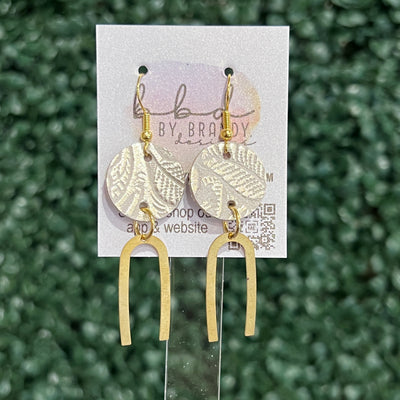 IRIS  ||  Leather Earrings || SILVER OR GOLD BRASS U-SHAPE, <BR>  CHAMPAGNE WESTERN FLORAL