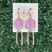 IRIS  ||  Leather Earrings || SILVER OR GOLD BRASS U-SHAPE, <BR>  LILAC BRAID