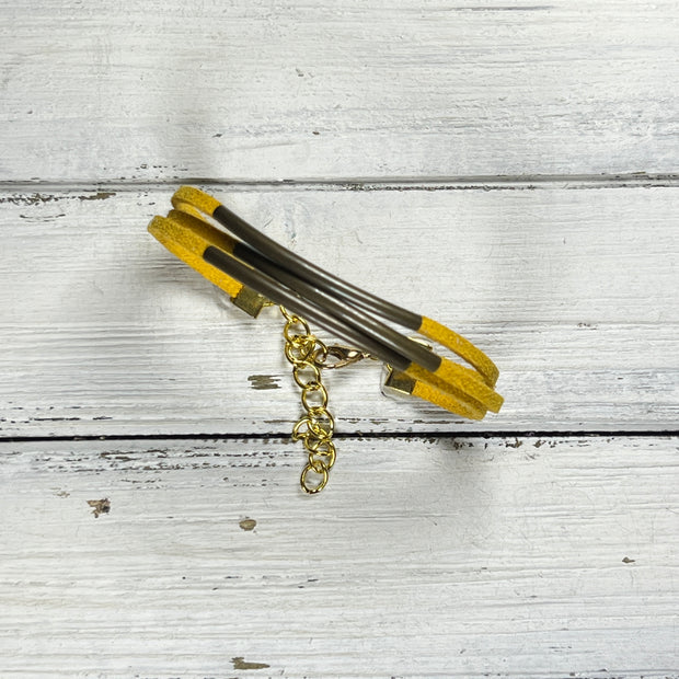 LAYERED FAUX SUEDE BRACELET - Handmade by Brandy Bell Design <br> Sunflower Yellow Faux Suede (Bronze tubes)