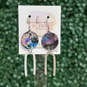 IRIS  ||  Leather Earrings || SILVER OR GOLD BRASS U-SHAPE, <BR>  IRIDESCENT NORTHERN LIGHTS