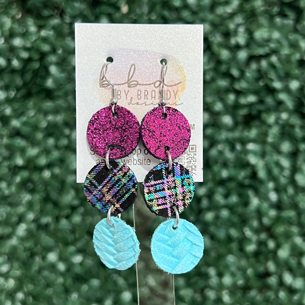 DAISY - Leather Earrings  ||    <BR> SHIMMER MAGENTA, <BR> IRIDESCENT PLAID, <BR> AQUA BRAID