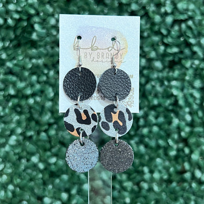 DAISY - Leather Earrings  ||    <BR> MATTE BLACK, <BR> SILVER GLITTER LEOPARD, <BR> SHIMMER PEWTER