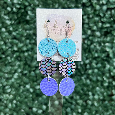 DAISY - Leather Earrings  ||    <BR> SPARKLE AQUA, <BR> ANTIQUE MERMAID, <BR> PERIWINKLE SAFFIANO