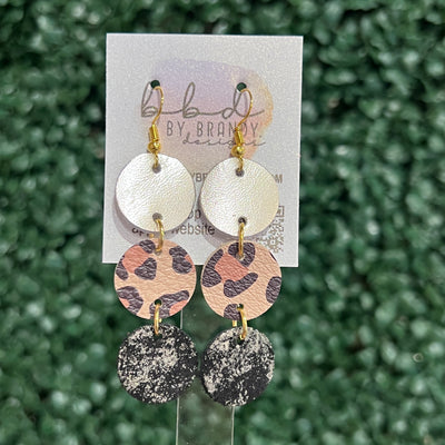 DAISY - Leather Earrings  ||    <BR> CHAMPAGNE PEARL, <BR> CARAMEL CHEETAH <BR> CHAMPAGNE NORTHERN LIGHTS