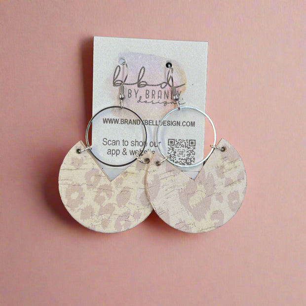 ERIN  - Leather Earrings   ||  <BR> NUDE LEOPARD (LEATHER ON CORK)