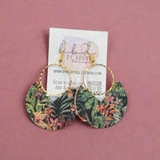 ERIN  - Leather Earrings   ||  <BR> TROPICAL PALMS (LEATHER ON CORK)