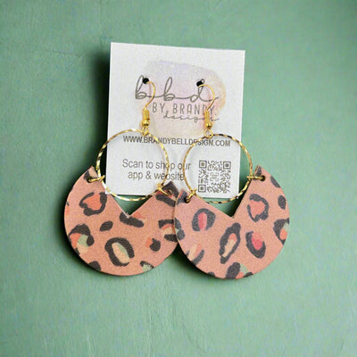 ERIN  - Leather Earrings   ||  <BR> BOHO  LEOPARD (LEATHER ON CORK)