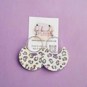 ERIN  - Leather Earrings   ||  <BR> PASTEL LEOPARD (LEATHER ON CORK)