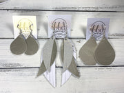 ANDY - Leather Earrings   ||  <BR> MATTE PURPLE,  <BR>  BLACK & WHITE GHOST PRINT, <BR> MATTE ORANGE