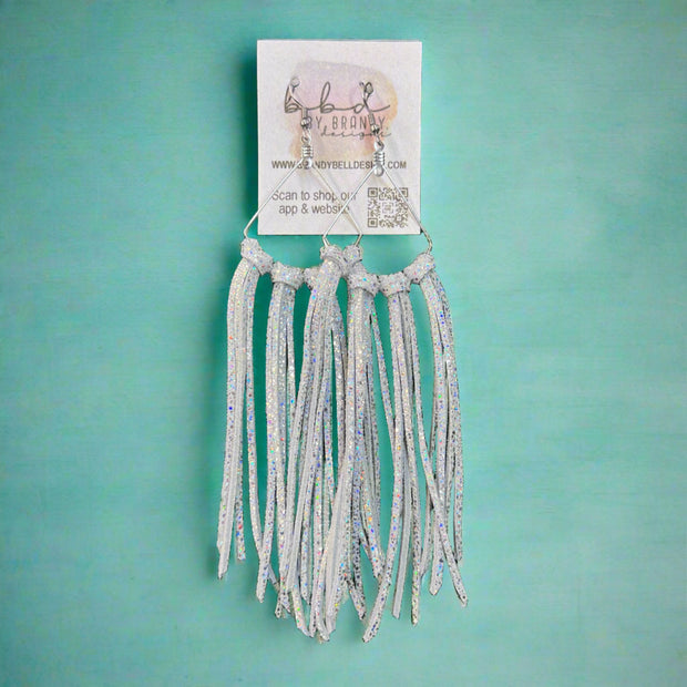 ASH  - Leather Earrings   ||  <BR>SPARKLE WHITE