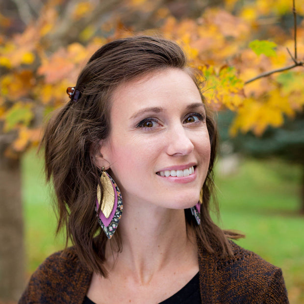 INDIA - Leather Earrings   ||  <BR> RAINBOW FIELD FLOWER,  <BR>  COBALT BLUE BRAID, <BR> RED PANAMA WEAVE