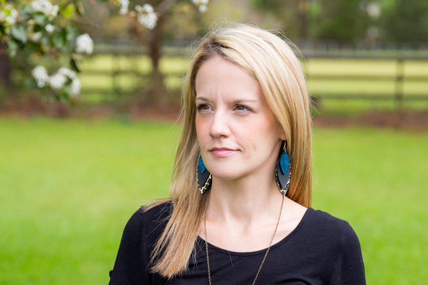 DOROTHY - Leather Earrings   ||  <BR> SHIMMER LIGHT BLUE,  <BR>  HOT COCOA (FAUX LEATHER), <BR> METALLIC RED PEBBLED