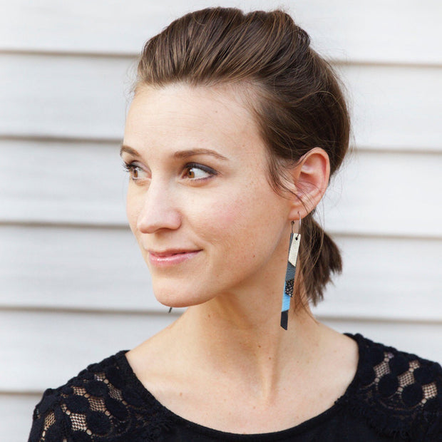 AUDREY - Leather Earrings  ||  PEARLIZED AQUA COBRA, SHIMMER BLACK, METALLIC NAVY PEBBLED, SHIMMER FUCHSIA, OLIVE GREEN