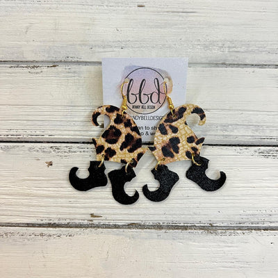 ELVES -  Leather Earrings  ||   <BR> LEOPARD PRINT, <BR> SHIMMER BLACK