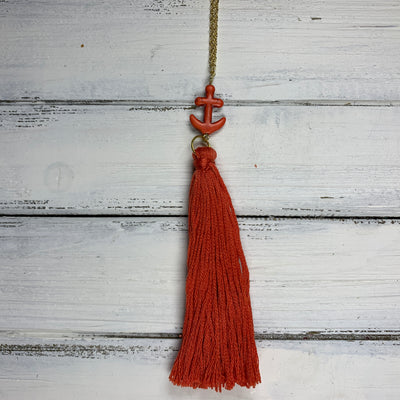 TASSEL NECKLACE - CAROLINA    ||   ORANGE TASSEL WITH ANCHOR DECORATIVE BEAD