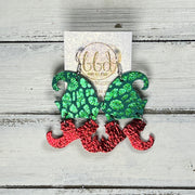 ELVES -  Leather Earrings  ||   <BR> METALLIC GREEN LEOPARD PRINT, <BR> METALLIC RED PEBBLED