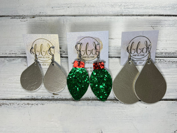 CHRISTMAS LIGHT -  Leather Earrings  ||   <BR> RED BULB (FAUX LEATHER)