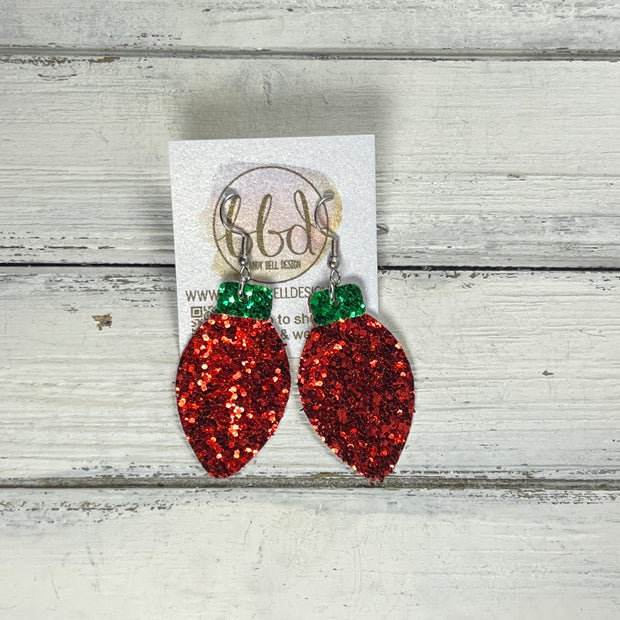 CHRISTMAS LIGHT -  Leather Earrings  ||   <BR> RED BULB (FAUX LEATHER)