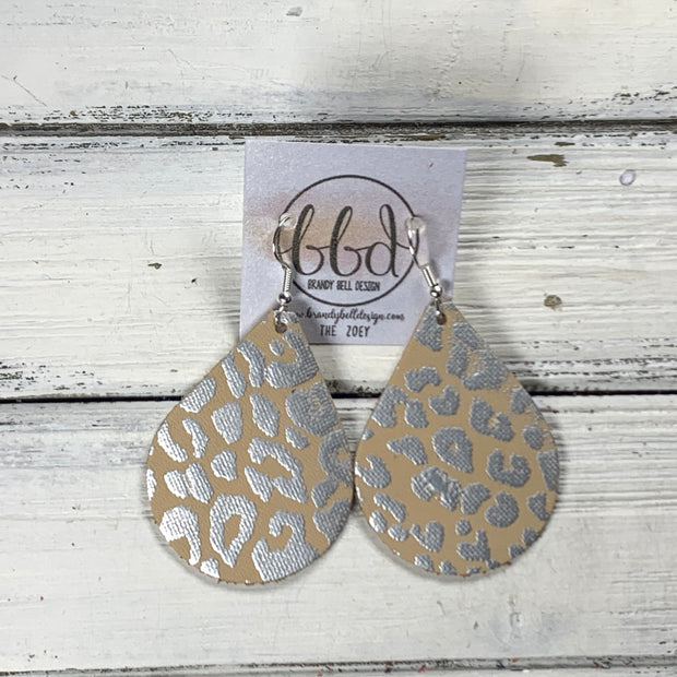 ZOEY (3 sizes available!) -  Leather Earrings  ||  SILVER & BLUSH PINK ANIMAL PRINT (RAISED TEXTURE)