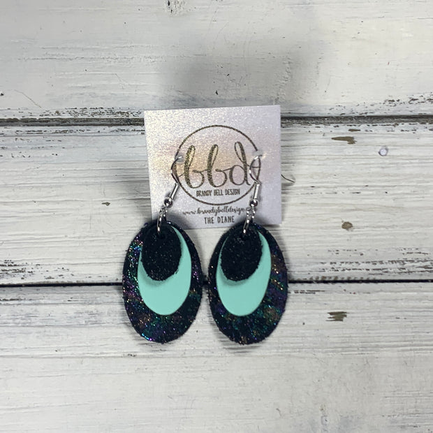 DIANE - Leather Earrings  || <BR> SHIMMER BLACK, <BR> MATTE AQUA MINT SMOOTH, <BR> IRIDESCENT NORTHERN LIGHTS