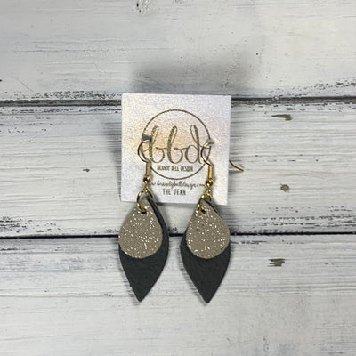 JEAN - Leather Earrings  || <BR> SHIMMER CHAMPAGNE, <BR> MATTE OLIVE GREEN