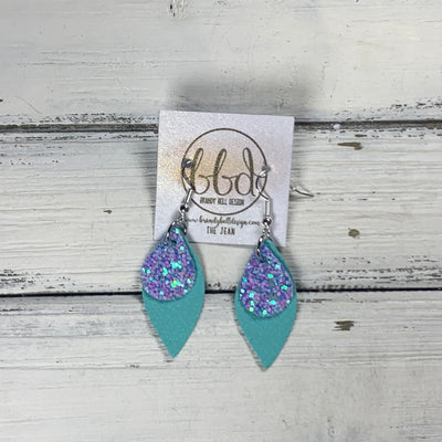 JEAN - Leather Earrings  || <BR> GLASS SLIPPER GLITTER (FAUX LEATHER), <BR> ROBINS EGG BLUE