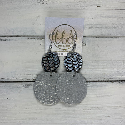 CALLIE -  Leather Earrings  ||  <BR> SILVER & BLACK MERMAID, <BR> SHIMMER SILVER