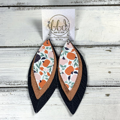 INDIA -  Leather Earrings  ||   <BR> BLUSHING PUMPKIN PATCH (FAUX LEATHER), <BR> MATTE PEACH TEXTURE, <BR> MATTE BLACK