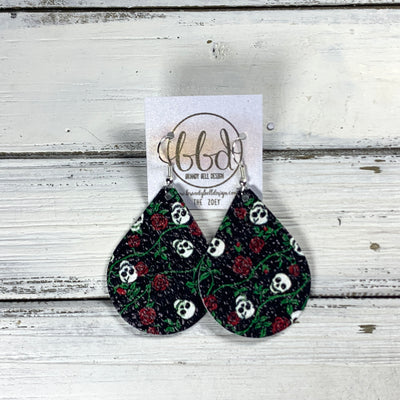 ZOEY (3 sizes available!) -  Leather Earrings  ||  MINI SKULLS WITH ROSES