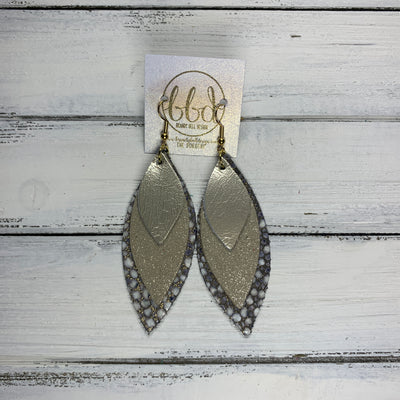 DOROTHY - Leather Earrings  ||  <BR> METALLIC CHAMPAGNE SMOOTH, <BR> SHIMMER CHAMPAGNE, <BR> GRAY/GOLD STINGRAY