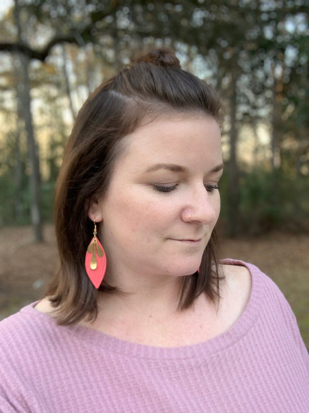 SUEDE + STEEL *Limited Edition* COLLECTION ||  Leather Earrings || SILVER BRASS LEAVES, <BR> SPARKLE YELLOW