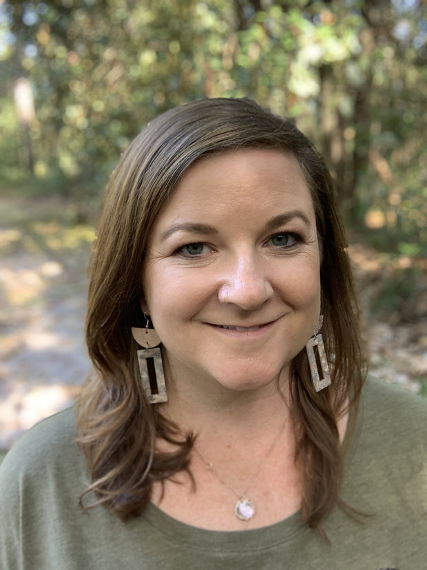 ACRYLIC & LEATHER *LIMITED EDITION* - Leather Earrings  ||    <BR> PEACH PALMS, <BR> BLUSH ACRYLIC RECTANGLE