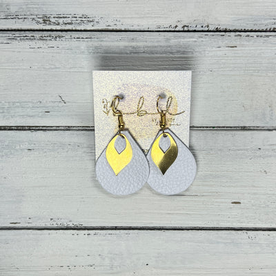 SUEDE + STEEL *Limited Edition* MINI ZOEY  || Leather Earrings || GOLD BRASS LEAF, <BR> MATTE WHITE