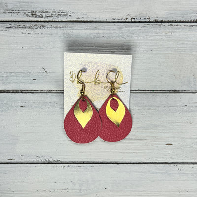 SUEDE + STEEL *Limited Edition* MINI ZOEY  || Leather Earrings || GOLD BRASS LEAF, <BR> MATTE CORAL/PINK