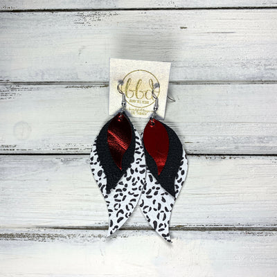 TAMARA - Leather Earrings  ||  METALLIC RED SMOOTH, <BR> MATTE BLACK, <BR> BLACK & WHITE CHEETAH PRINT