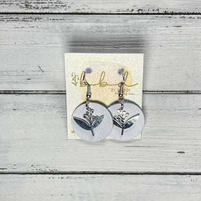 SUEDE + STEEL *Limited Edition* || Leather Earrings || SILVER METAL FLORAL || <BR> MATTE WHITE