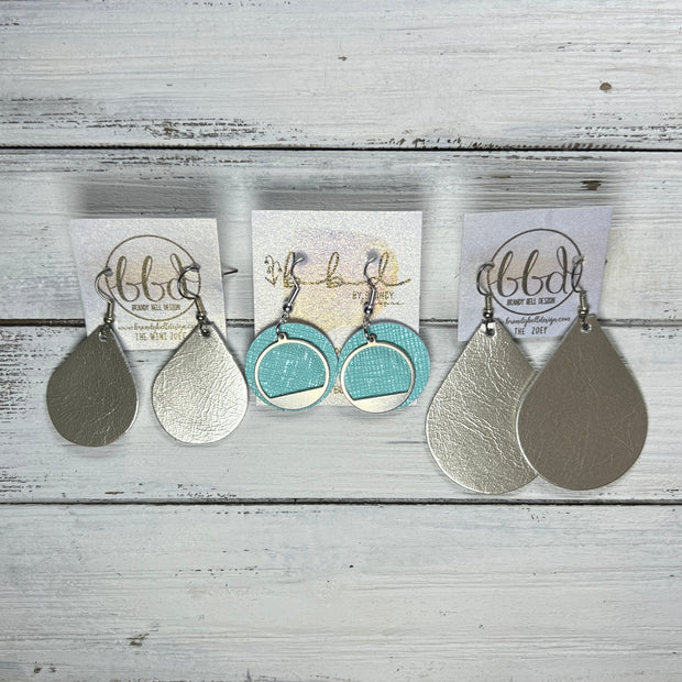 SUEDE + STEEL *Limited Edition* || Leather Earrings || SILVER METAL CIRCLE ACCENT || <BR> SHIMMER CHAMPAGNE