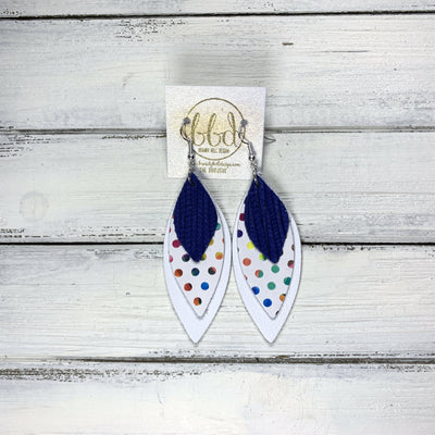 DOROTHY - Leather Earrings  ||  <BR> COBALT PALMS, MULTICOLOR DOTS, MATTE WHITE