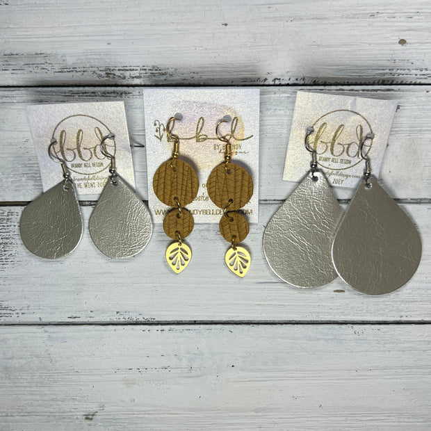 SUEDE + STEEL *Limited Edition* || Leather Earrings || CIRCLES WITH BRASS LEAF ACCENT || <BR> SHIMMER BLACK