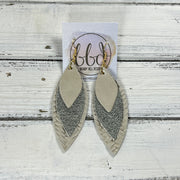 DOROTHY -  Leather Earrings  ||   <BR> PEARL WHITE,  <BR> CHAMPAGNE SHIMMER SPOTS, <BR> IVORY BRAID