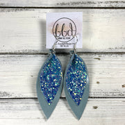 ALLIE -  Leather Earrings  ||   <BR> <BR> OCEAN GLITTER (FAUX LEATHER), <BR> DUSTY AQUA RIVIERA